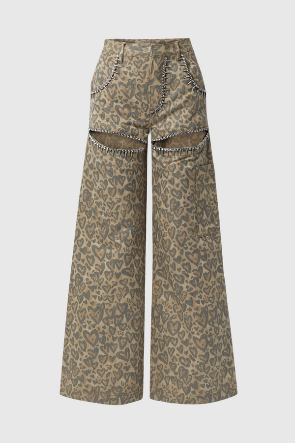 Monica Leopard Rhinestone Cutout Jeans