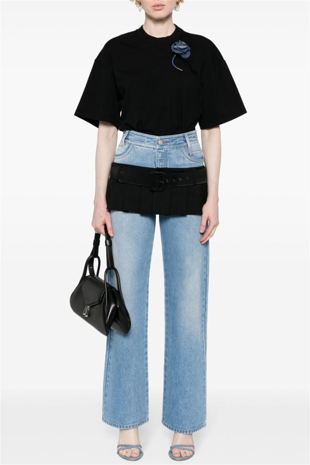 Adrienne Ruched Floral T-shirt - Black