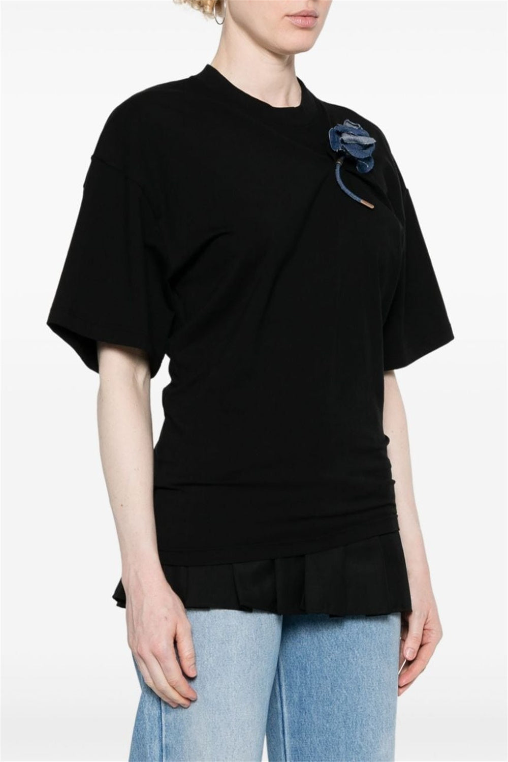 Adrienne Ruched Floral T-shirt - Black