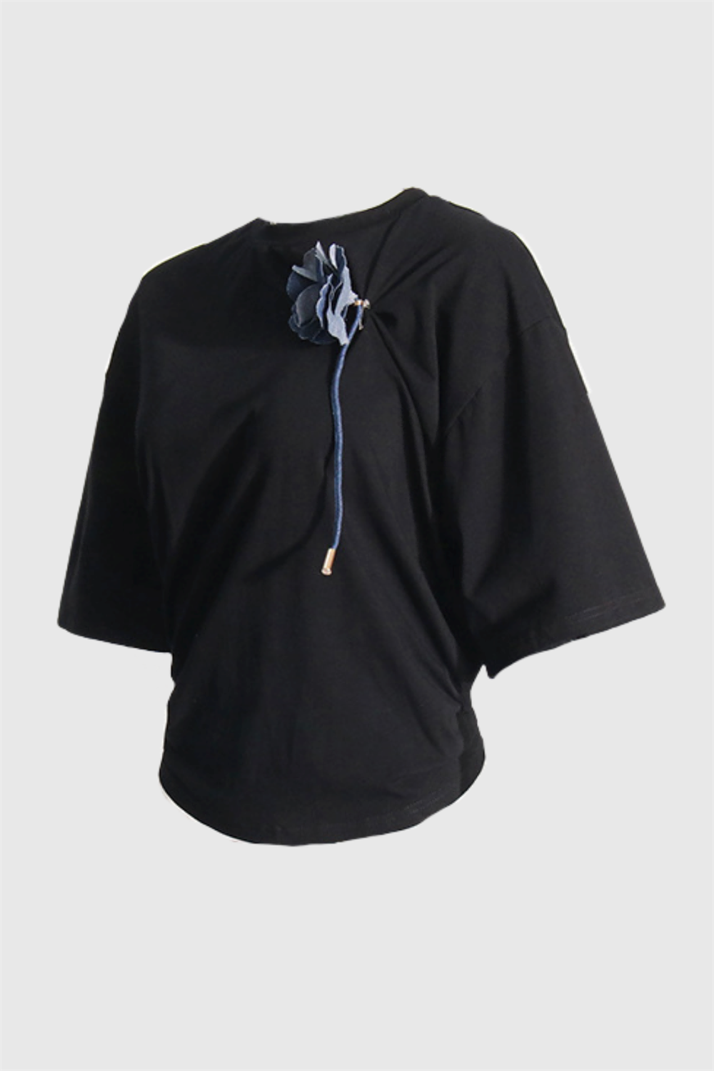 Adrienne Ruched Floral T-shirt - Black