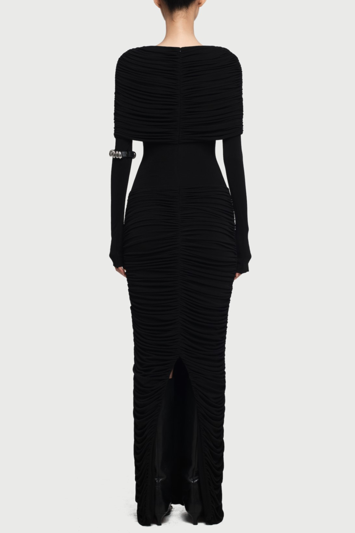 Birdya Symmetrical Draped Shoulder Maxi Dress - Black
