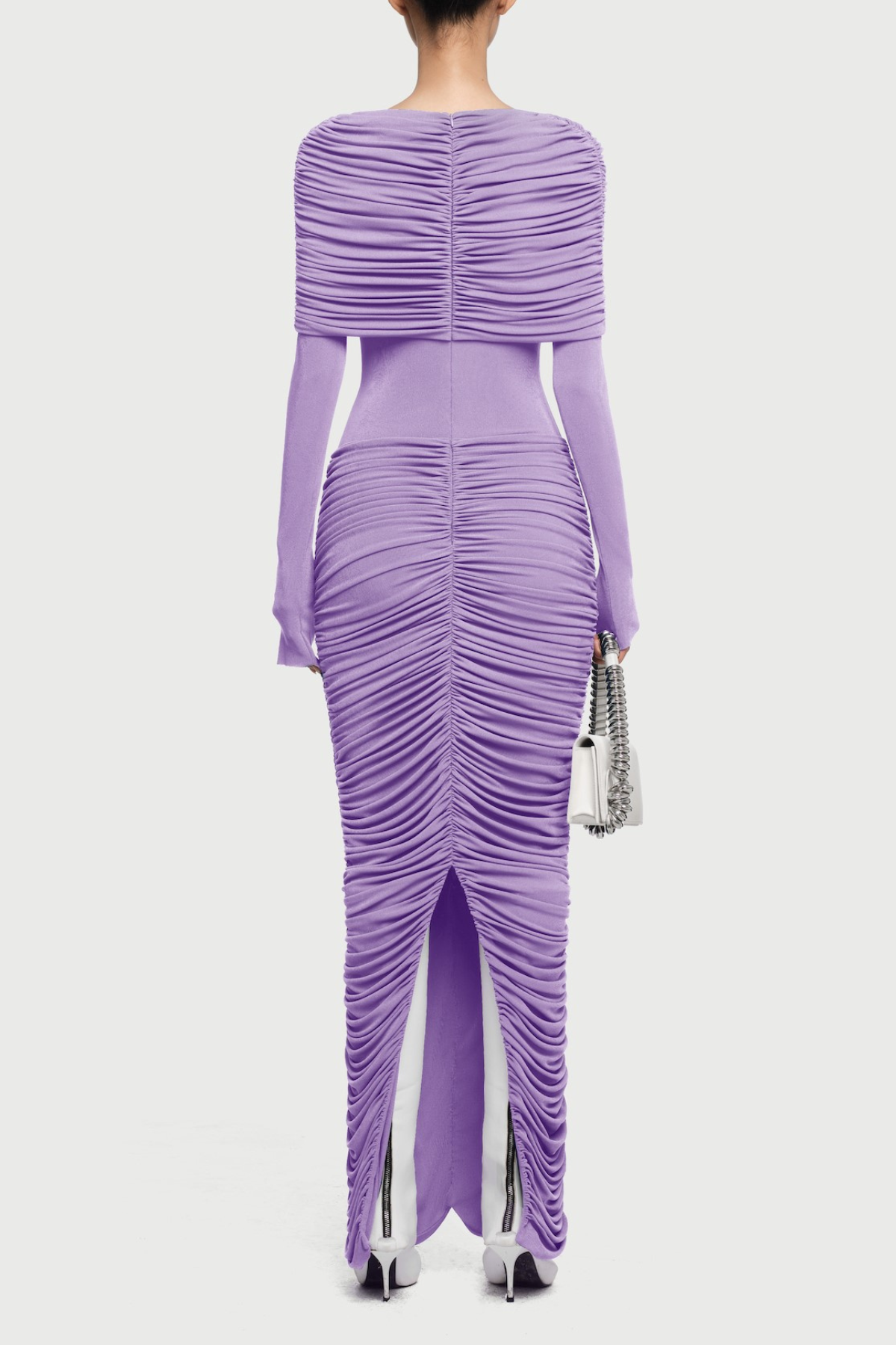 Birdya Symmetrical Draped Shoulder Maxi Dress - Purple