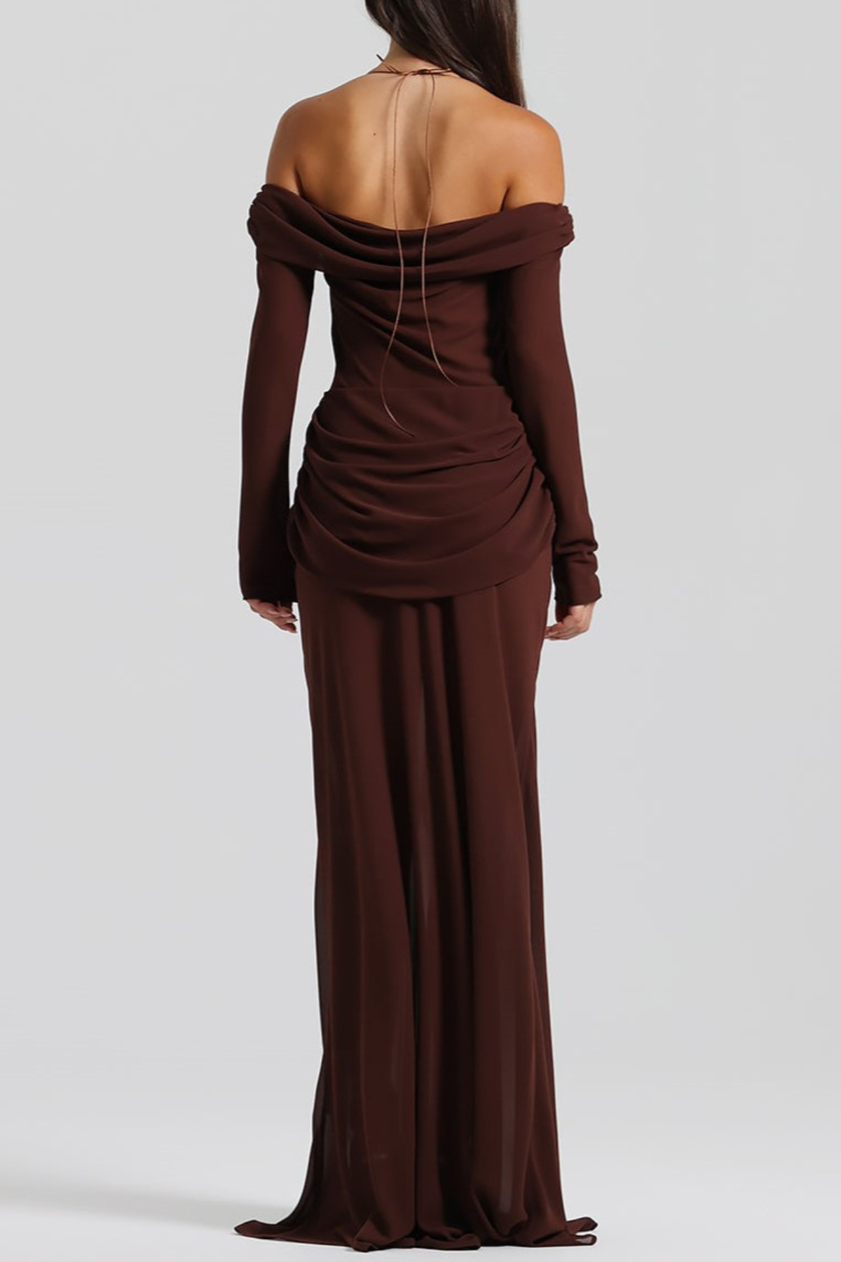 Burra Off Shoulder Knot Cutout Maxi Dress - Brown