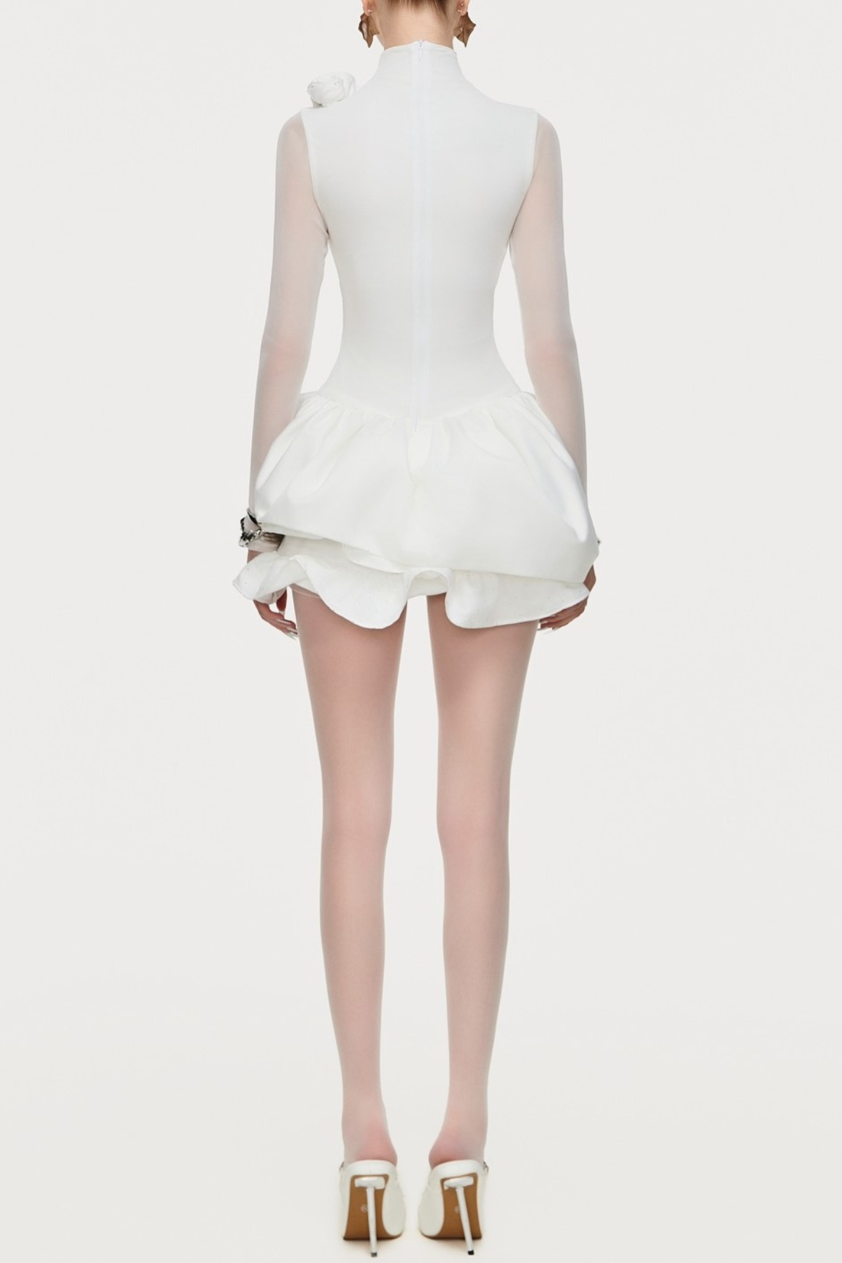 Cristiano Flower Appliqué Long Sleeve Mini Dress