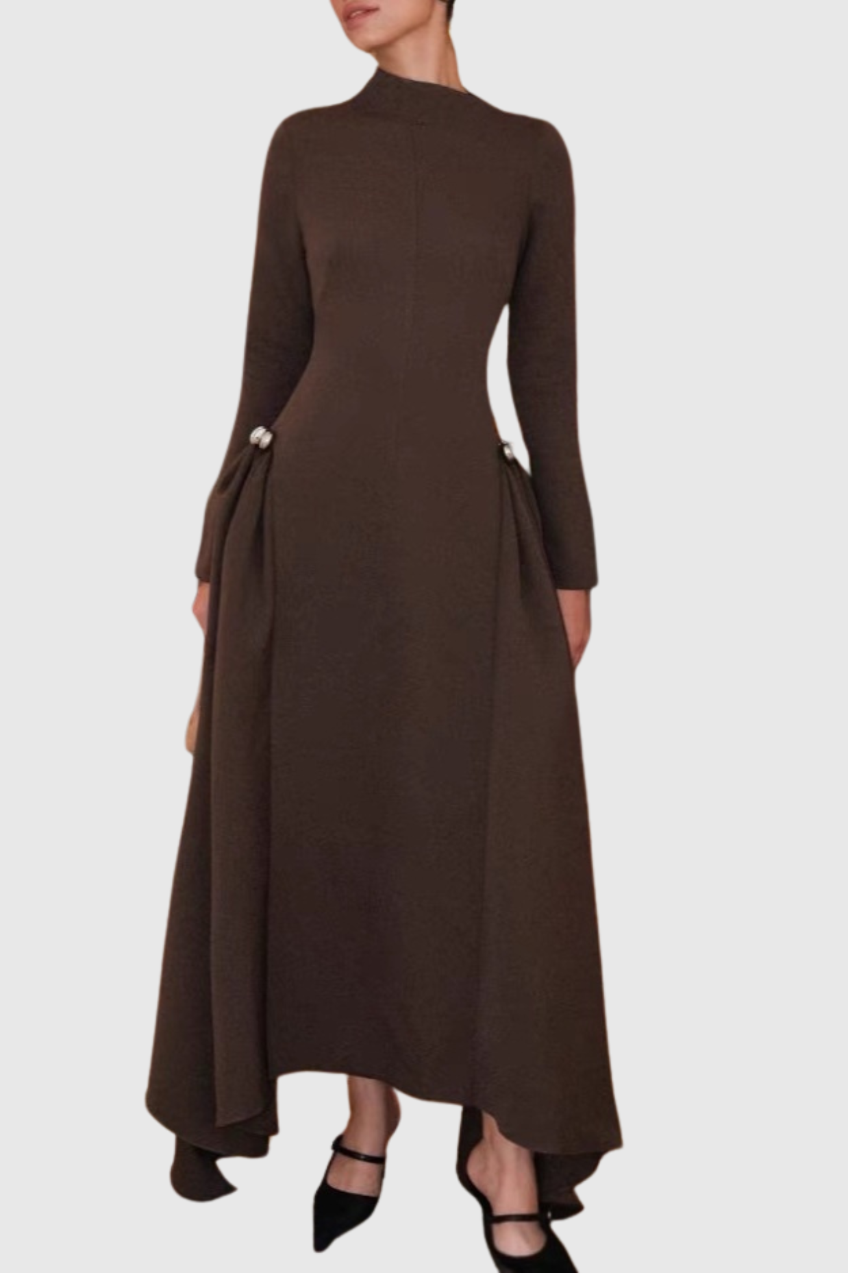 Eorkone Symmetric Draped Maxi Dress - Brown