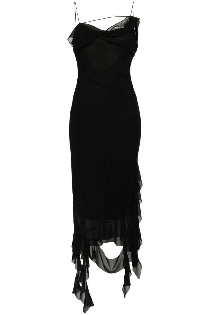 Kenzia Asymmetric Ruffle Midi Dress - Black