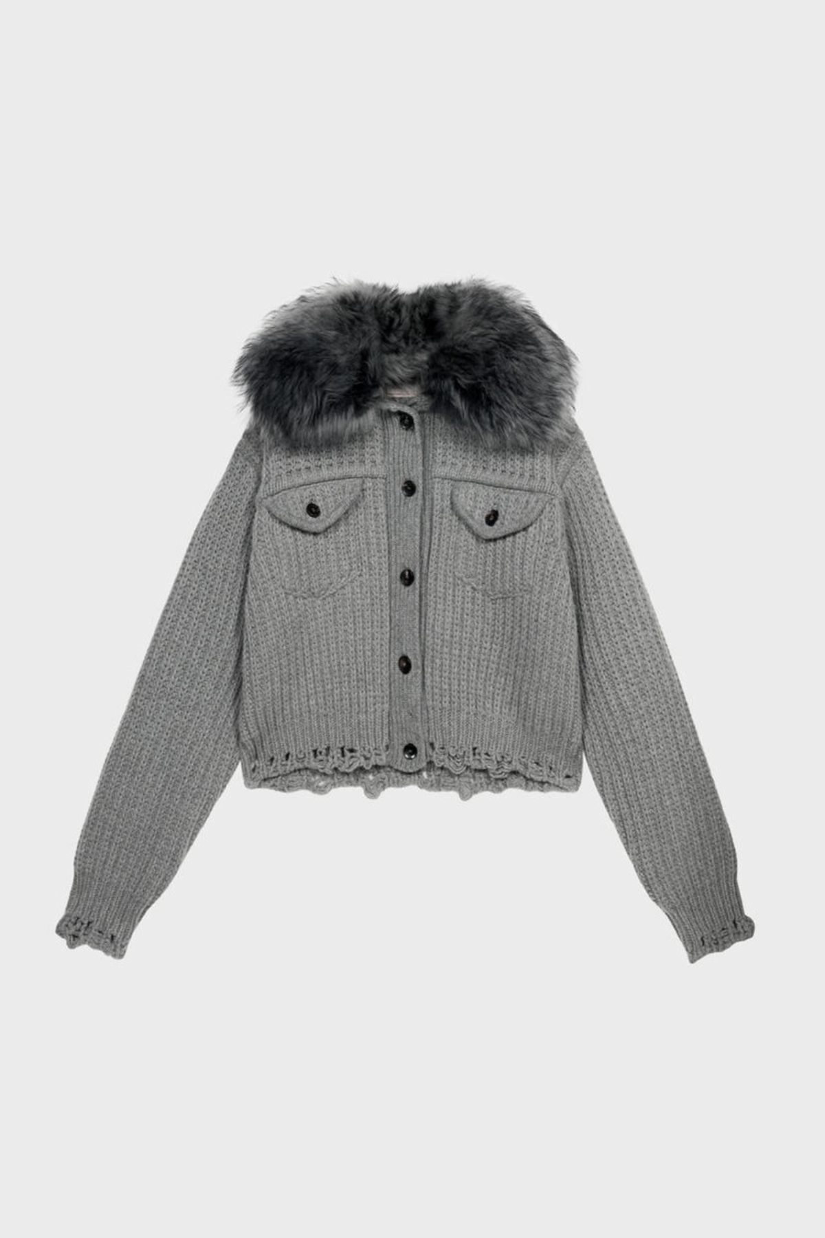 Ladra Faux Fur Collar Cardigan - Grey