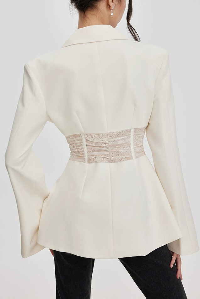 Melany See Through Lace Up Shirt - White