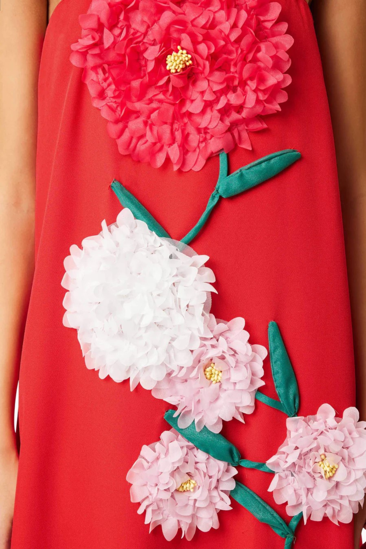 Mesa Strapless Floral Embroidered Maxi Dress - Red