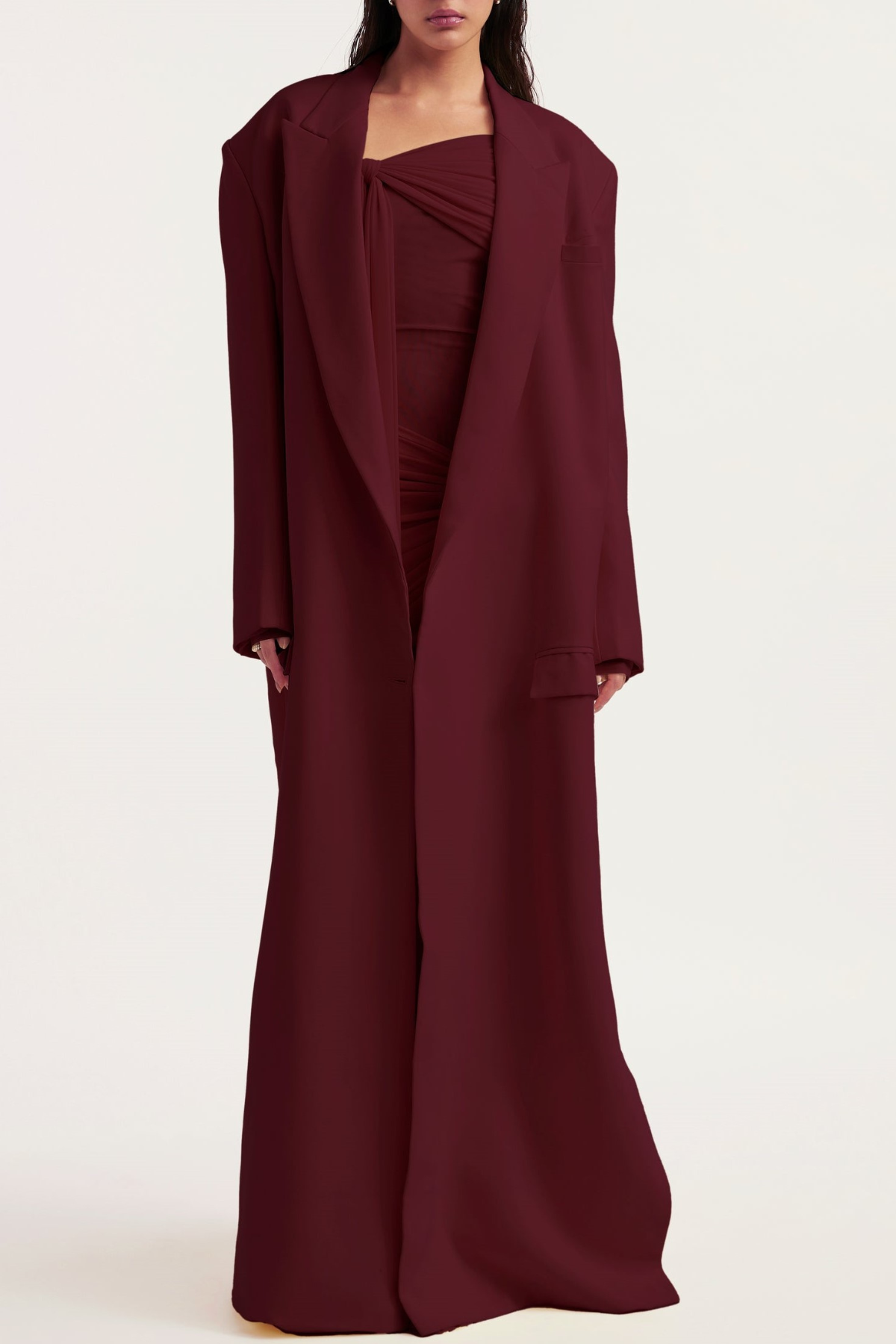 Olaya Off Shoulder Ruched Knot Maxi Dress - Wine