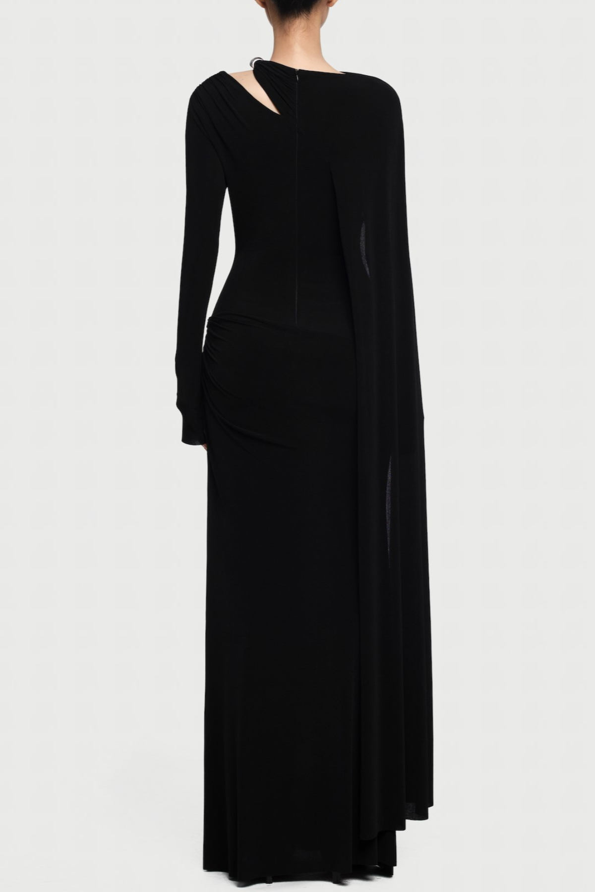 Ozzie Asymmetrical Cape-sleeve Cutout Maxi Dress - Black