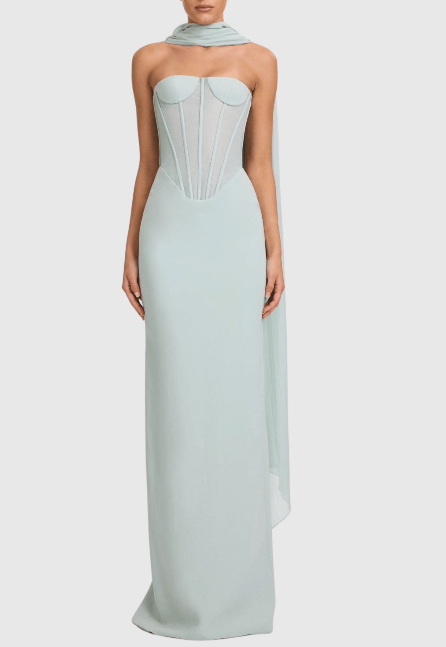 Ramire Strapless Mesh Scarf Corset Maxi Dress
