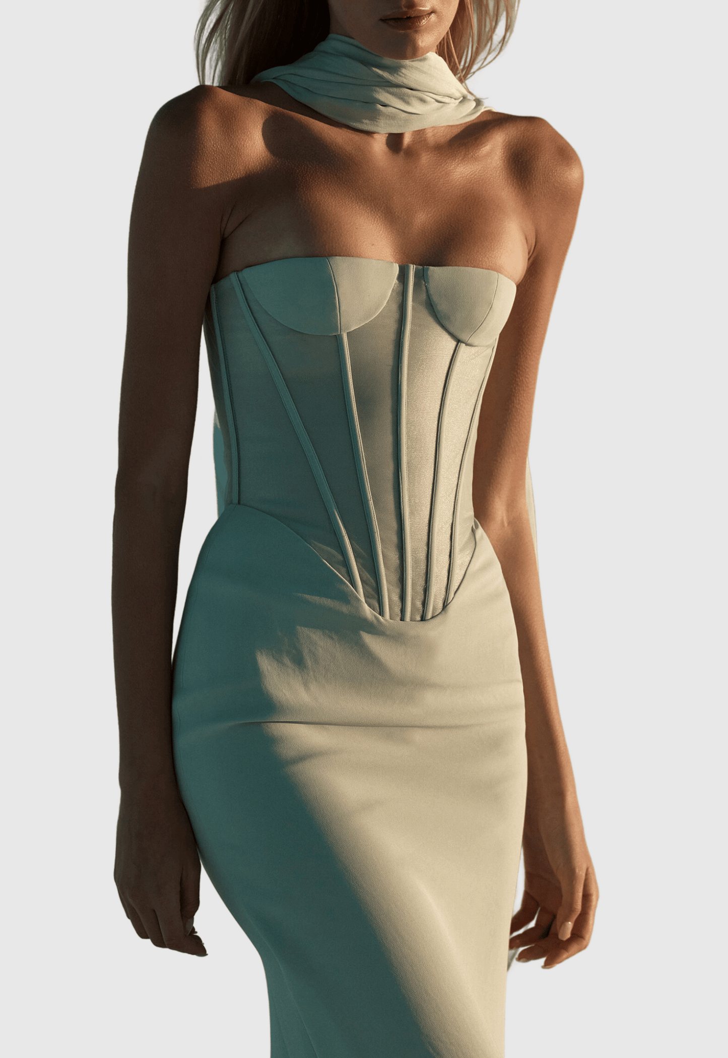 Ramire Strapless Mesh Scarf Corset Maxi Dress