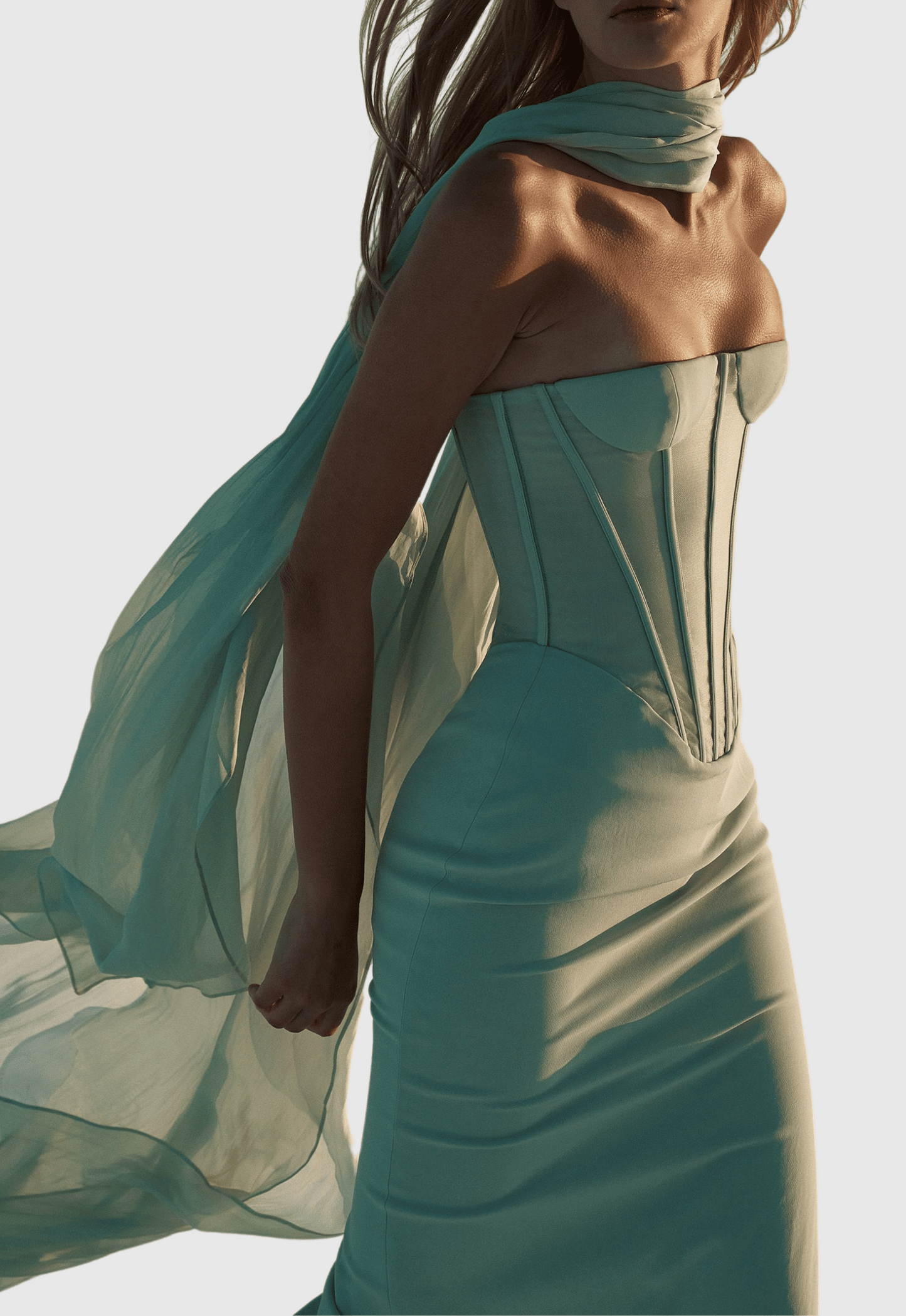 Ramire Strapless Mesh Scarf Corset Maxi Dress