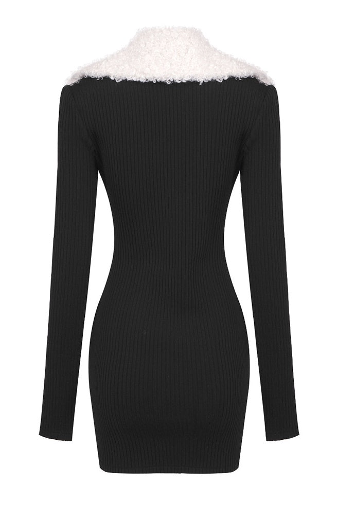 Rylee Fluffy Collared Zip Knit Mini Dress