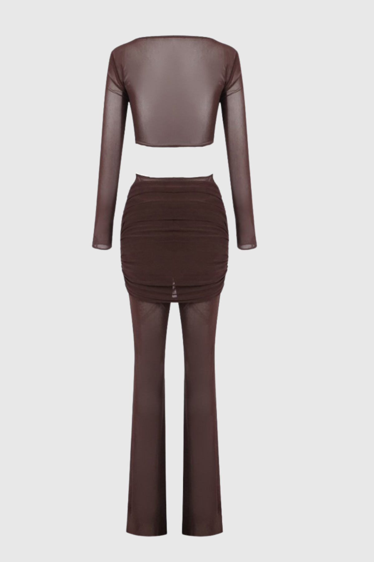 Selka Twisted Mesh Pants Set - Brown