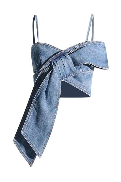 Camille Bow Denim Top - Blue