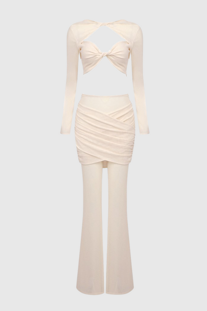 Selka Twisted Mesh Pants Set - Beige