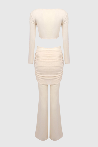 Selka Twisted Mesh Pants Set - Beige