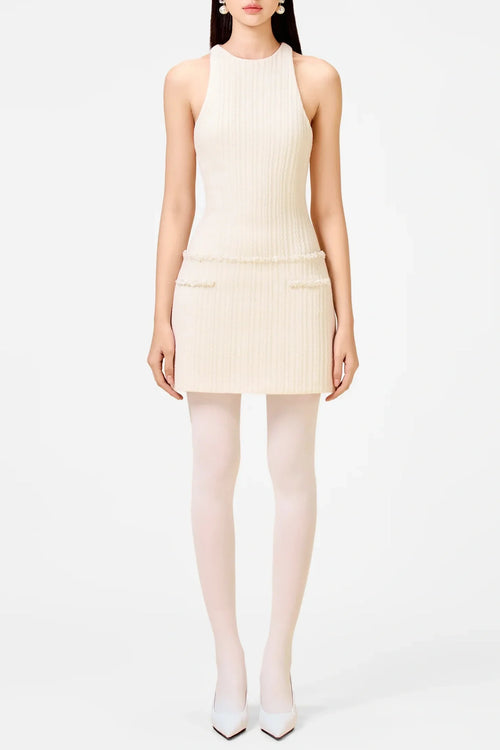 Abene Sleeveless Beaded Embellished  Knit Mini Dress
