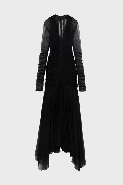 Ailana V-Neck Ruched Tulle Maxi Dress