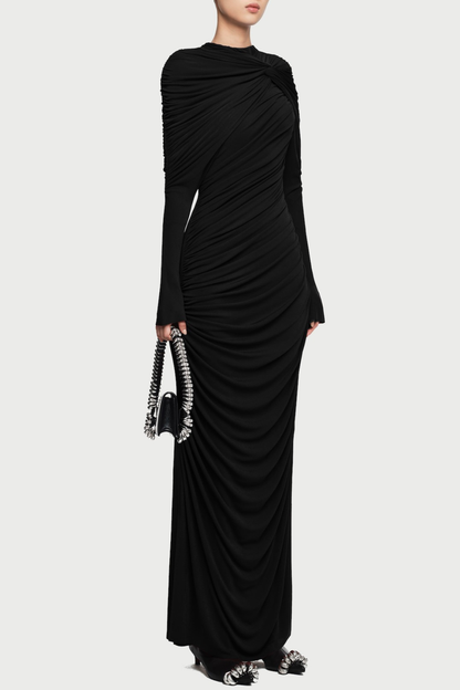 Alaire Knot Draped Maxi Dress - Black