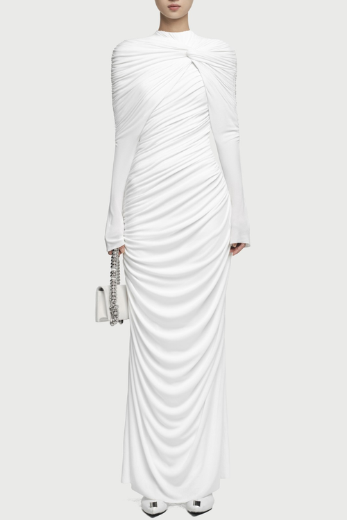 Alaire Knot Draped Maxi Dress - White
