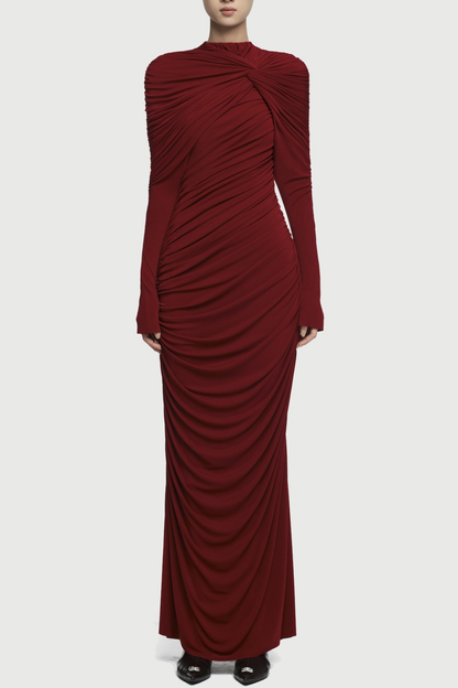 Alaire Knot Draped Maxi Dress - Wine