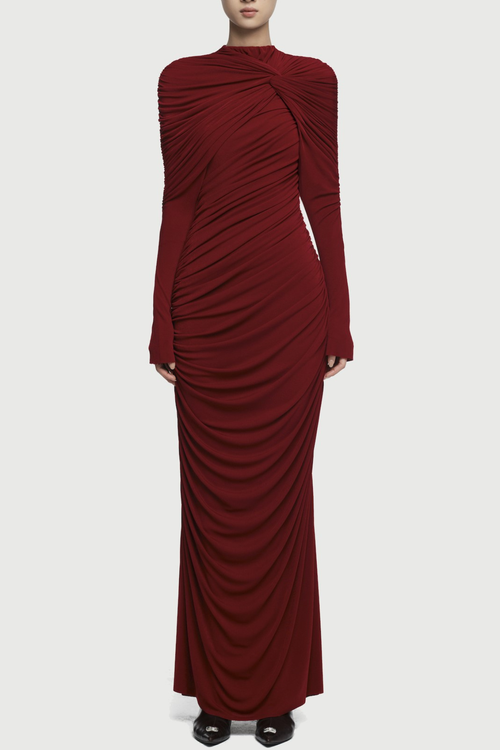 Alaire Knot Draped Maxi Dress - Wine