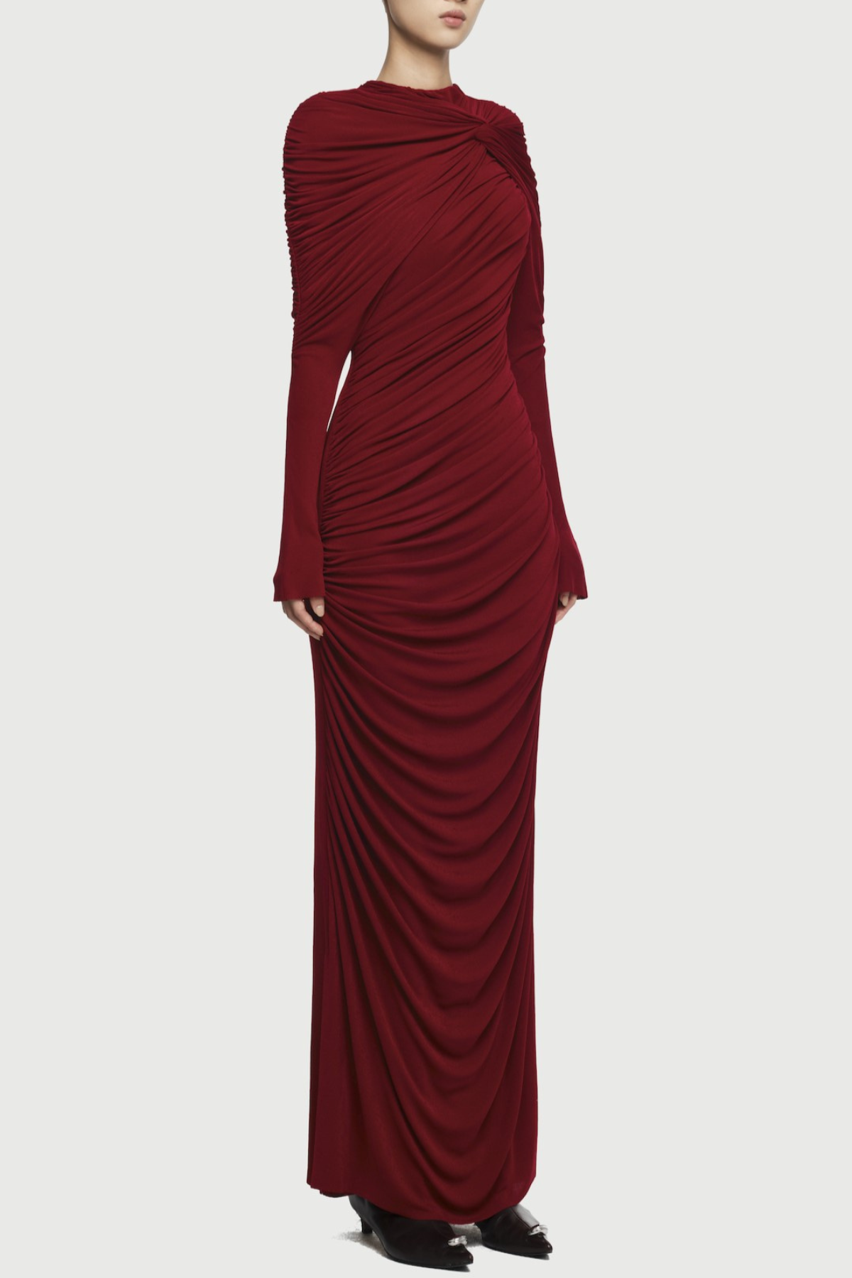 Alaire Knot Draped Maxi Dress - Wine