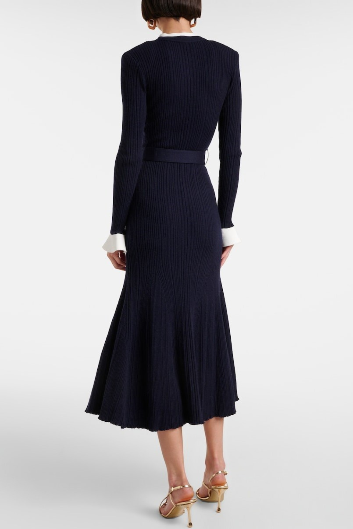 Alioth Ribbed Belted Knit Midi Dress - Navy