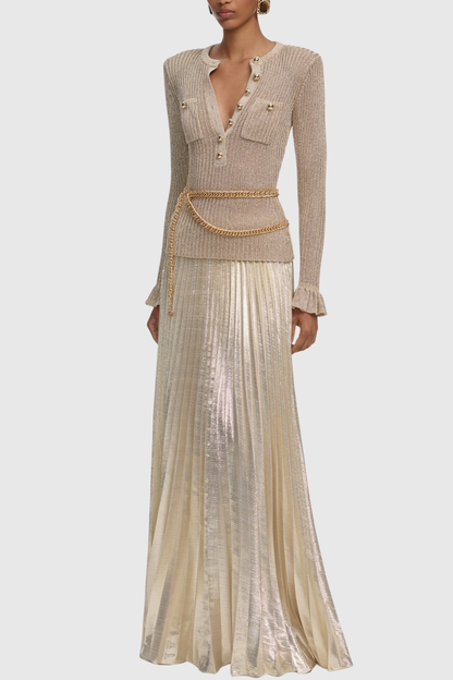 Alisha Ribbed Knit Pleated Maxi Dress