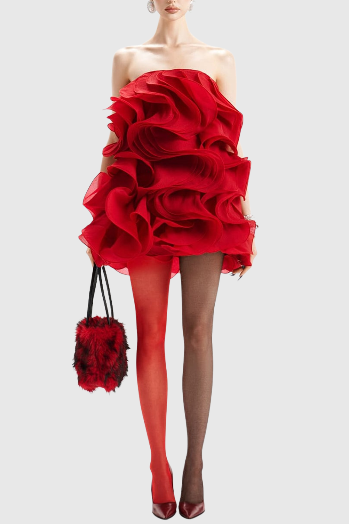 Almira Layered Ruffle Mini Dress - Red