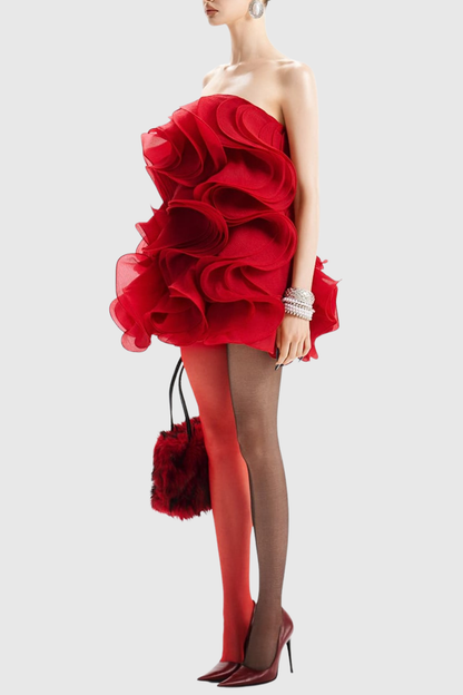 Almira Layered Ruffle Mini Dress - Red