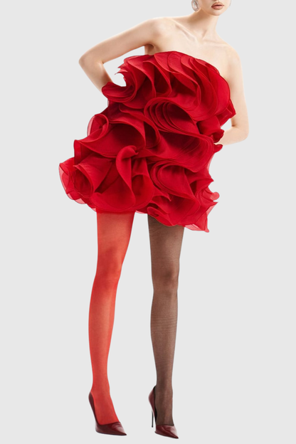 Almira Layered Ruffle Mini Dress - Red