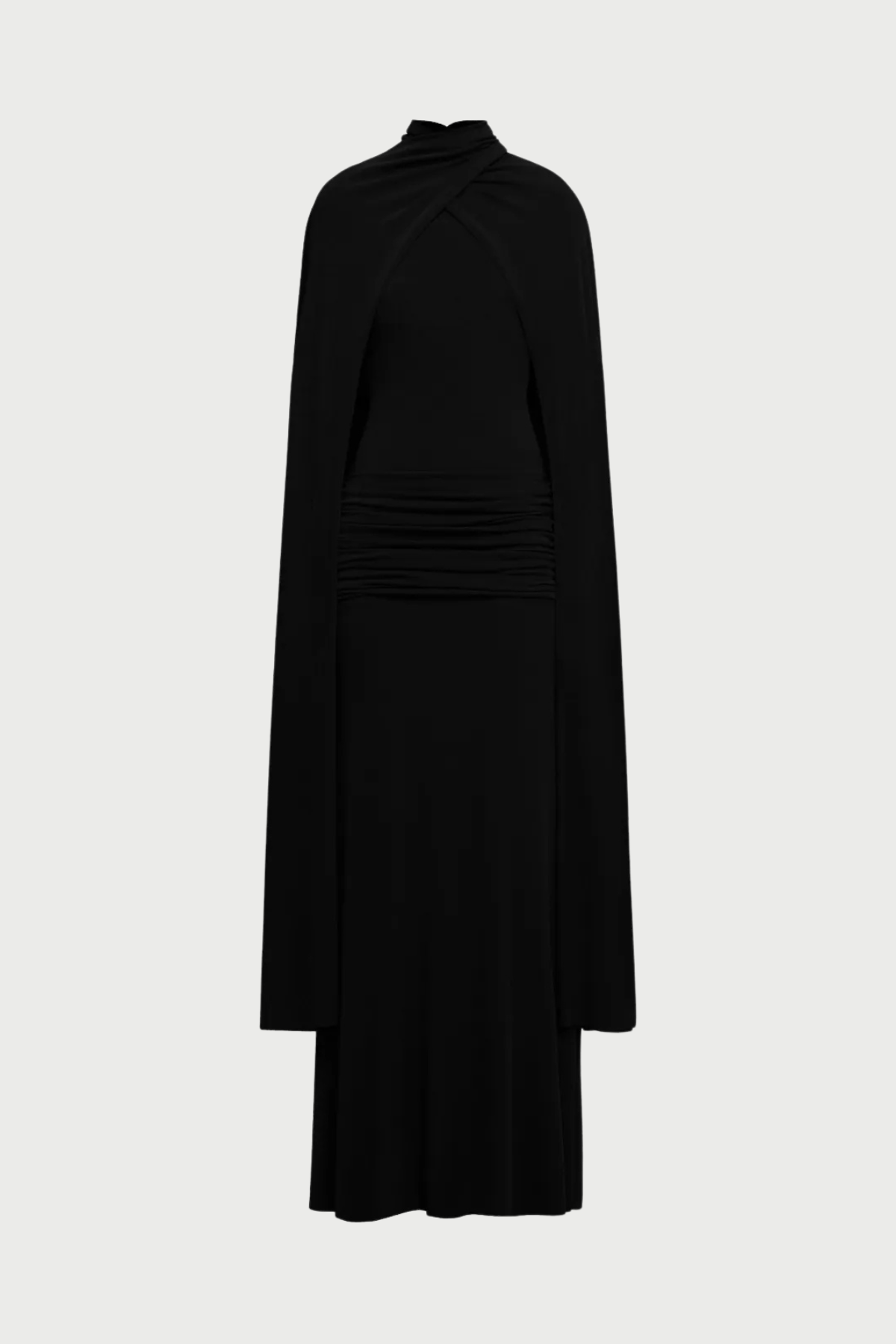 Amalia Ruched Shawl Maxi Dress - Black