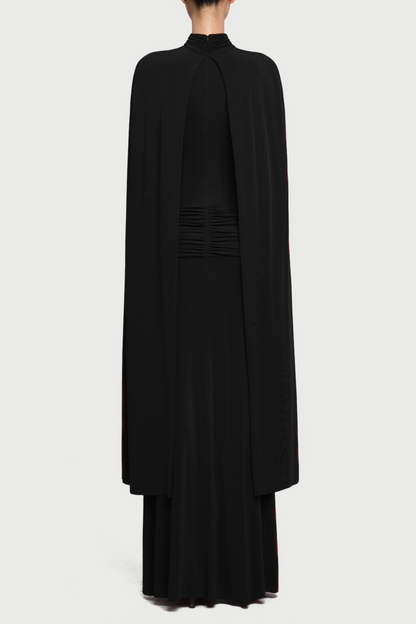 Amalia Ruched Shawl Maxi Dress - Black