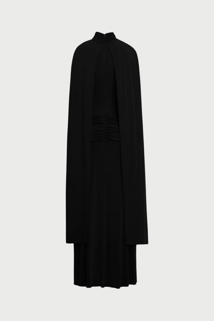 Amalia Ruched Shawl Maxi Dress - Black