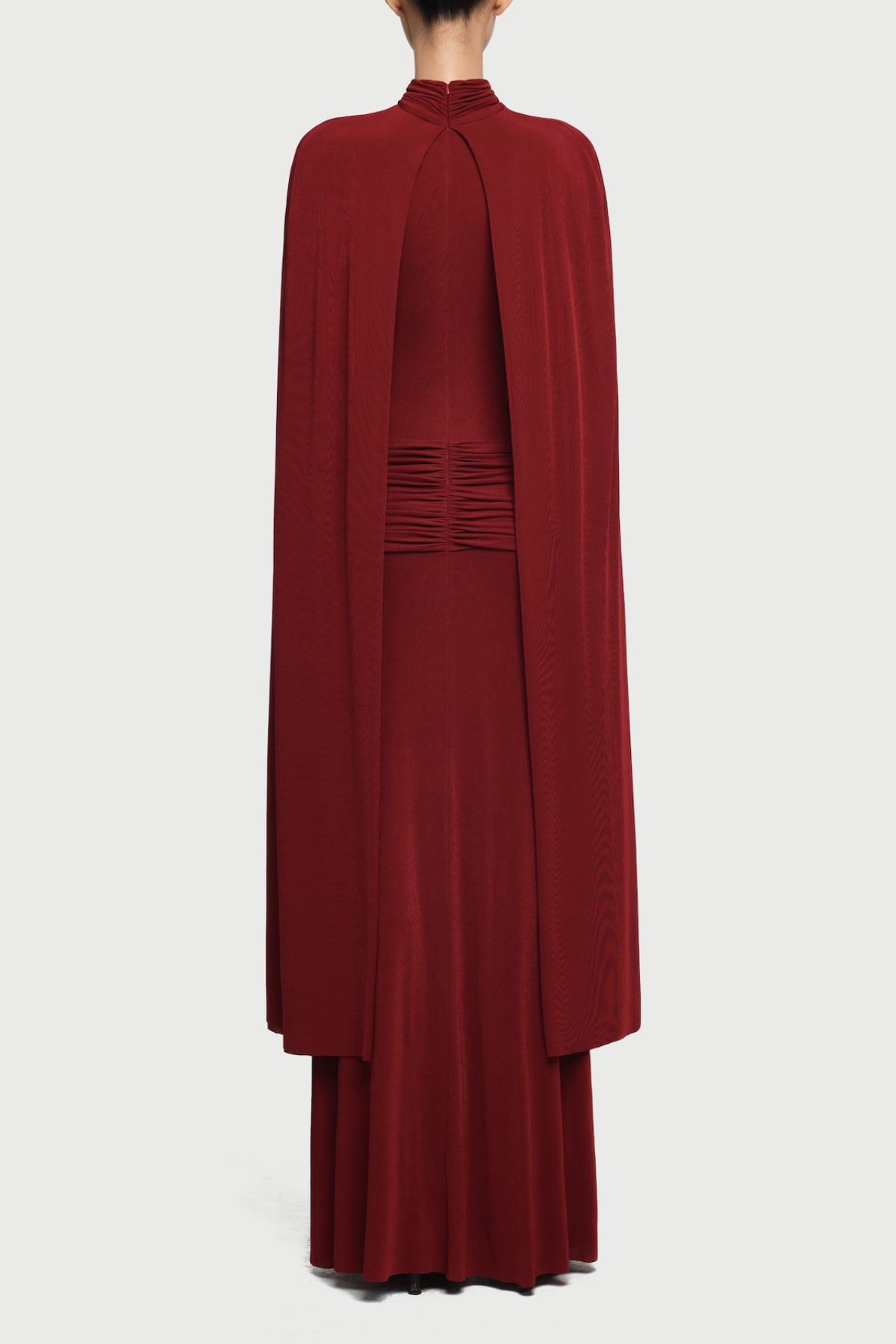 Amalia Ruched Shawl Maxi Dress - Wine