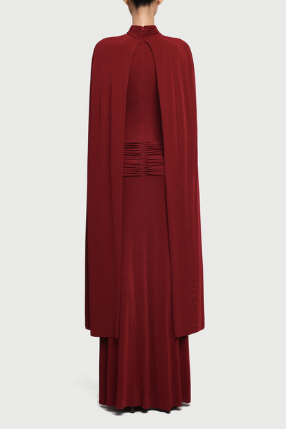 Amalia Ruched Shawl Maxi Dress - Wine