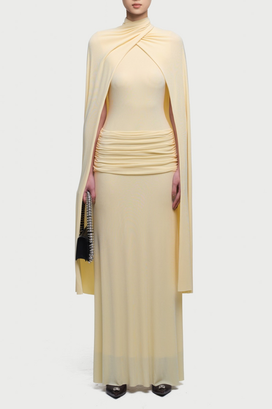 Amalia Ruched Shawl Maxi Dress - Yellow