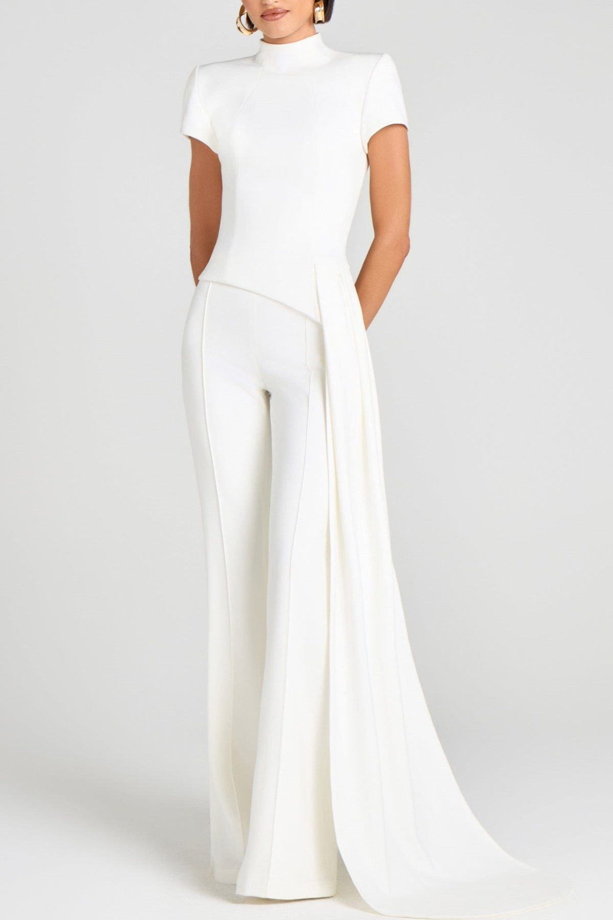 Aro Sculpted High Neck Pants Set - White