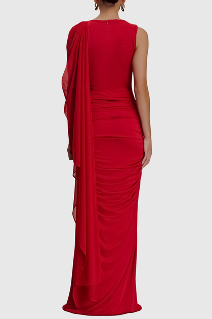 Arta Asymmetrical Ruched Maxi Dress - Red