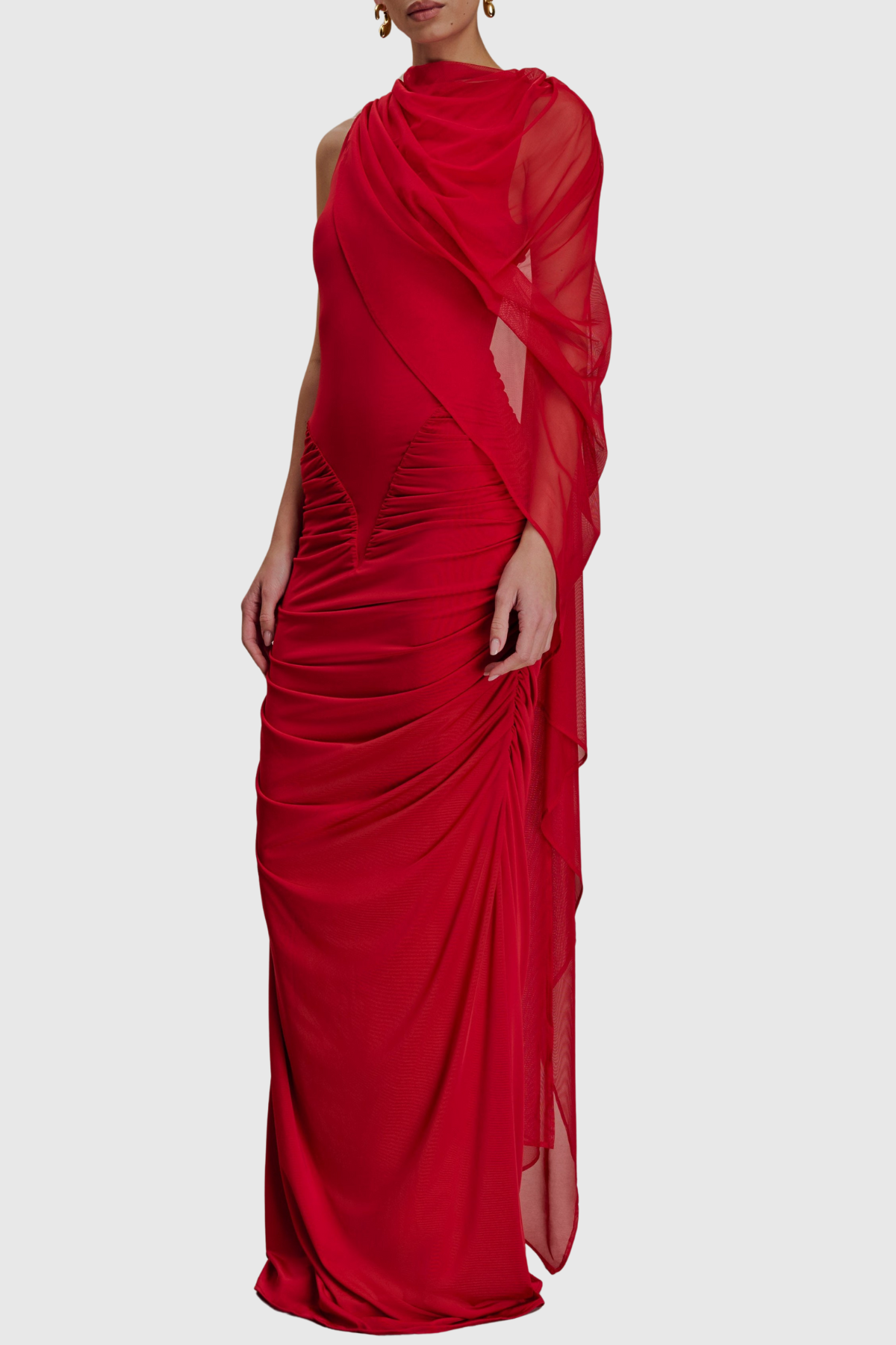 Arta Asymmetrical Ruched Maxi Dress - Red