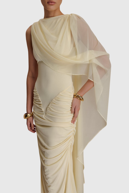 Arta Asymmetrical Ruched Maxi Dress - Yellow