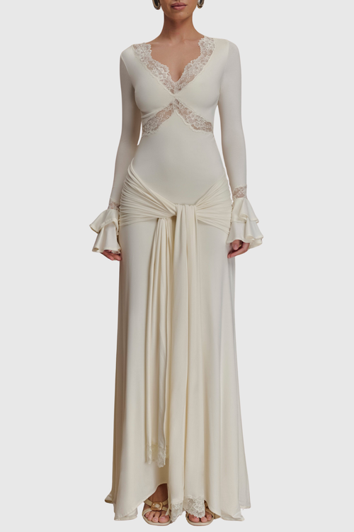 Bechette Lace Draped Maxi Dress