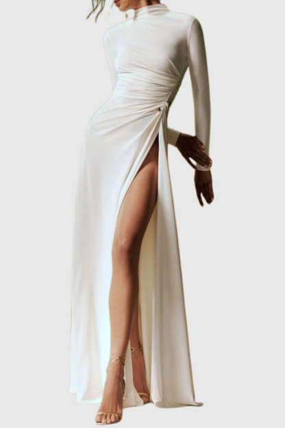 Binna Ruched Long Sleeve Split Maxi Dress