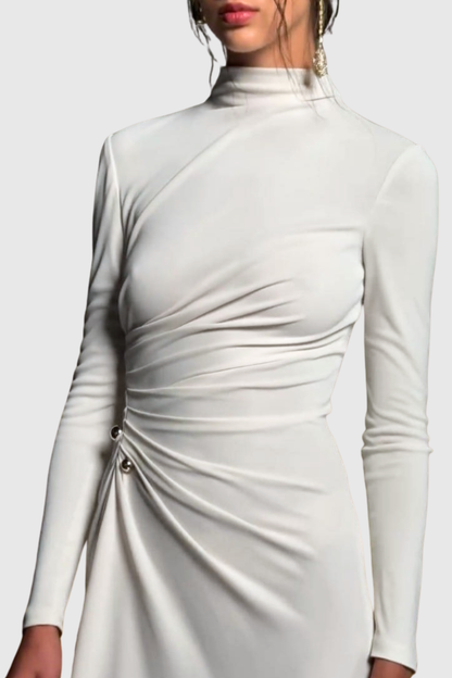 Binna Ruched Long Sleeve Split Maxi Dress