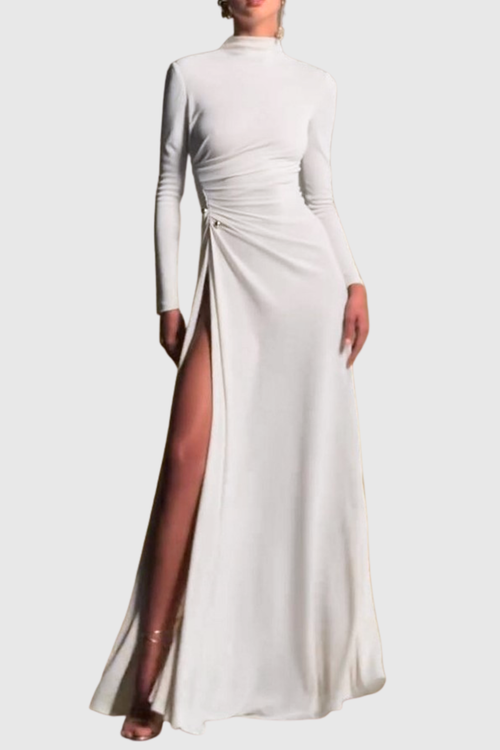 Binna Ruched Long Sleeve Split Maxi Dress