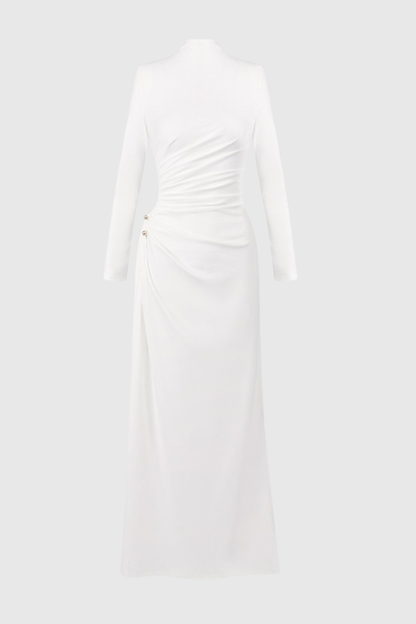 Binna Ruched Long Sleeve Split Maxi Dress